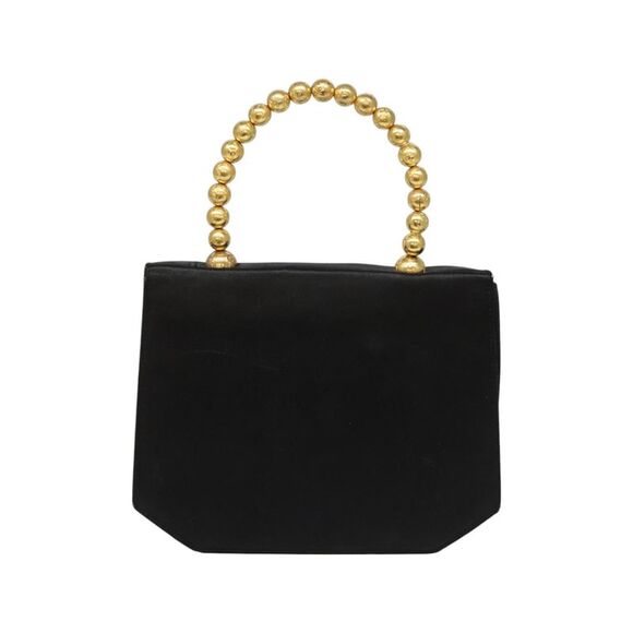 Pre Loved Celine Satin Handbag Beaded Top Handle Women Black - Picture 3 of 8